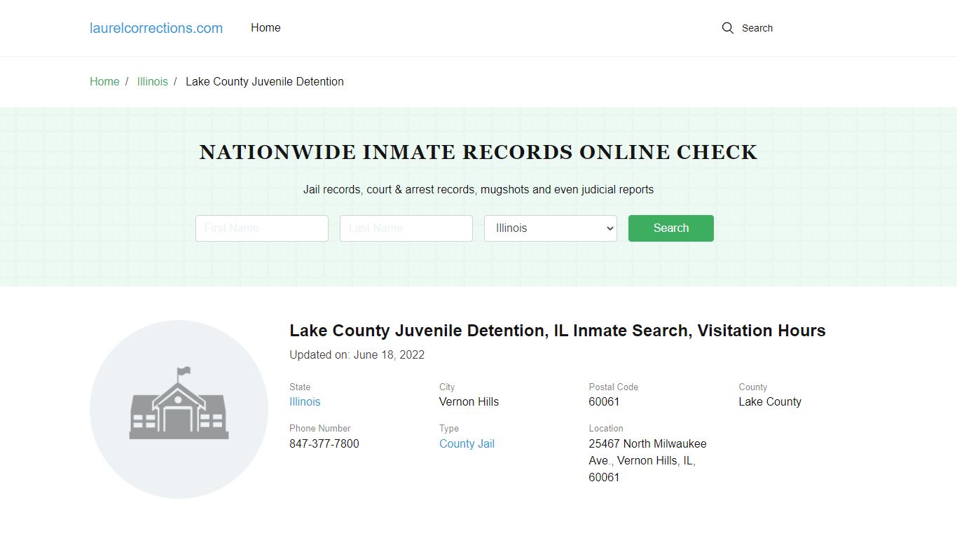 Lake County Juvenile Detention, IL Inmate Search, Visitation Hours