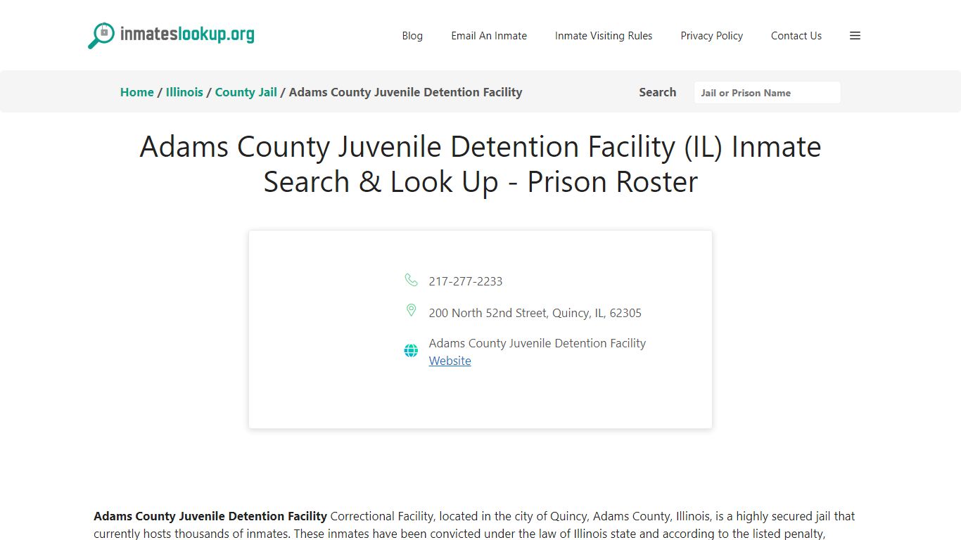 Adams County Juvenile Detention Facility (IL) Inmate Search & Look Up ...